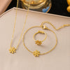 Wholesale Titanium Steel Electroplated Minimalist Geometric Daisy Pendant Accessories Set For Women Necklaces Earrings Bracelet Ring