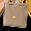Wholesale Titanium Steel Electroplated Minimalist Geometric Daisy Pendant Accessories Set For Women Necklaces Earrings Bracelet Ring