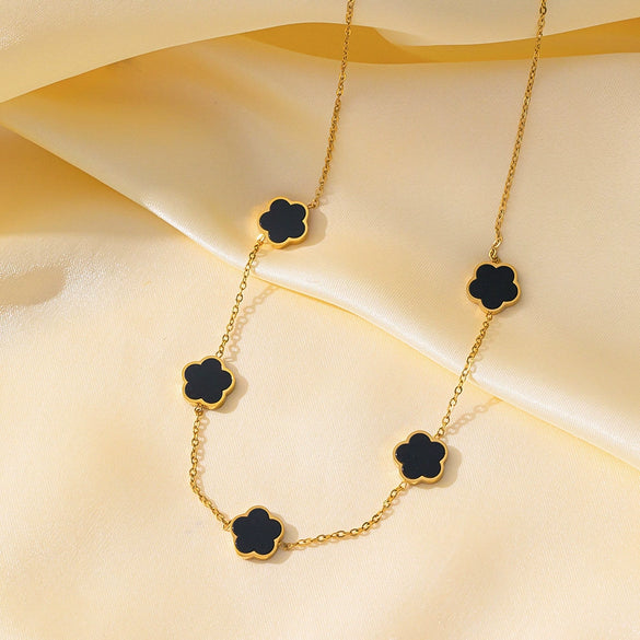 Wholesale Titanium Steel Electroplated Plants And Flowers Four Leaf Clover Five Leaf Petals Earrings Bracelet Necklace Set For Women