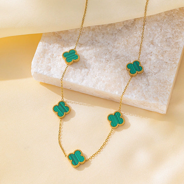 Wholesale Titanium Steel Electroplated Plants And Flowers Four Leaf Clover Five Leaf Petals Earrings Bracelet Necklace Set For Women