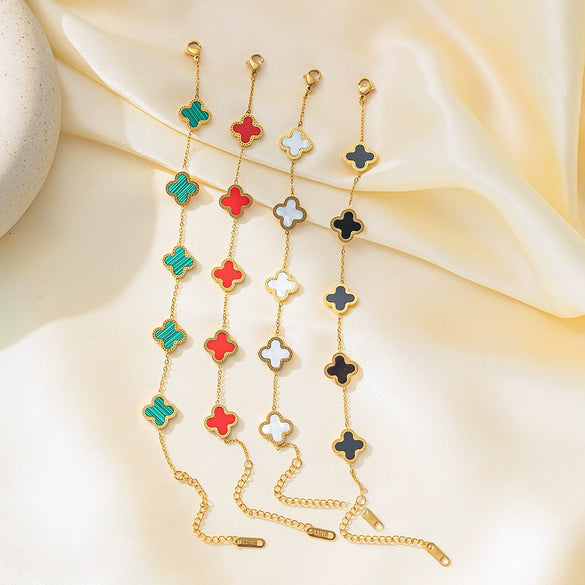 Wholesale Titanium Steel Electroplated Plants And Flowers Four Leaf Clover Five Leaf Petals Earrings Bracelet Necklace Set For Women