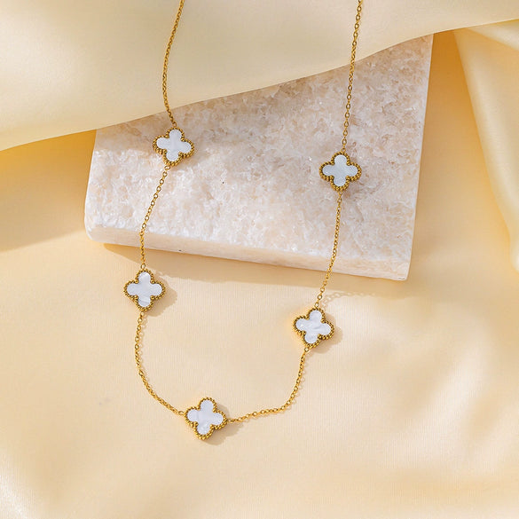 Wholesale Titanium Steel Electroplated Plants And Flowers Four Leaf Clover Five Leaf Petals Earrings Bracelet Necklace Set For Women