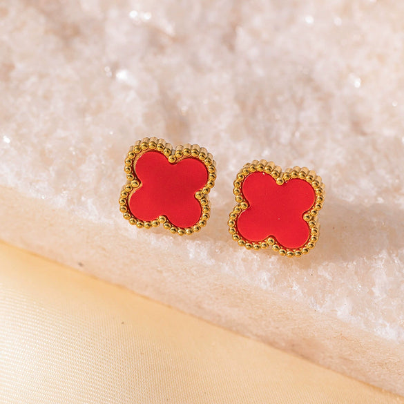 Wholesale Titanium Steel Electroplated Plants And Flowers Four Leaf Clover Five Leaf Petals Earrings Bracelet Necklace Set For Women