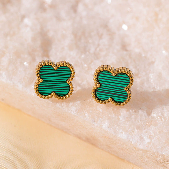 Wholesale Titanium Steel Electroplated Plants And Flowers Four Leaf Clover Five Leaf Petals Earrings Bracelet Necklace Set For Women