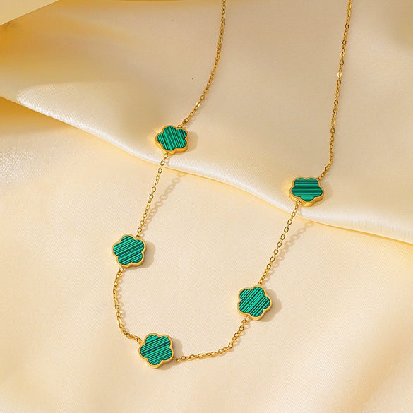 Wholesale Titanium Steel Electroplated Plants And Flowers Four Leaf Clover Five Leaf Petals Earrings Bracelet Necklace Set For Women