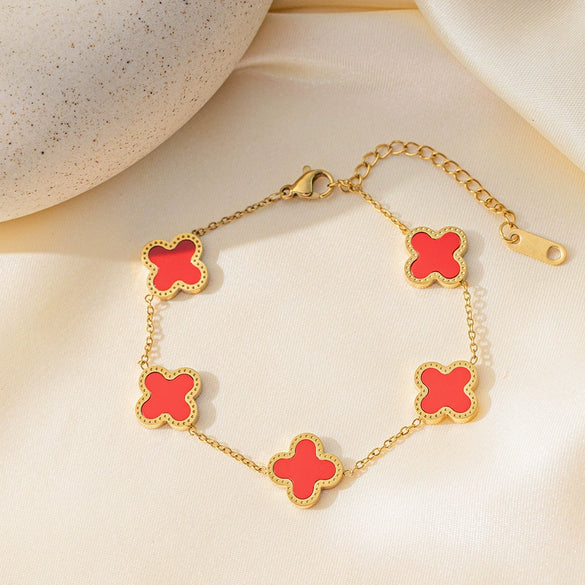 Wholesale Titanium Steel Electroplated Plants And Flowers Four Leaf Clover Five Leaf Petals Earrings Bracelet Necklace Set For Women