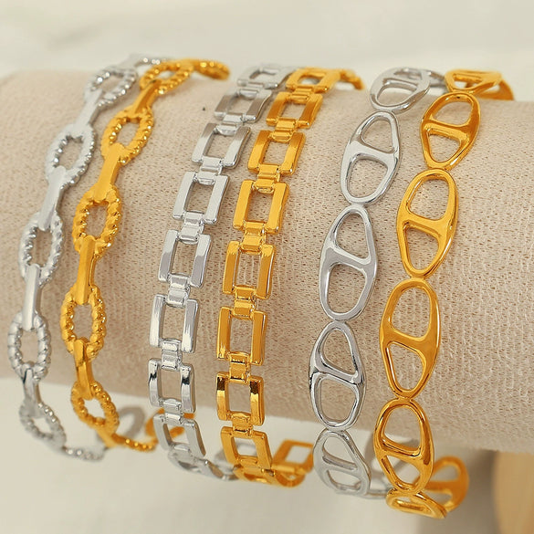 Wholesale 316L Stainless Steel Electroplated Retro Cshaped Hollow Out Personality Geometric Women's Bracelet
