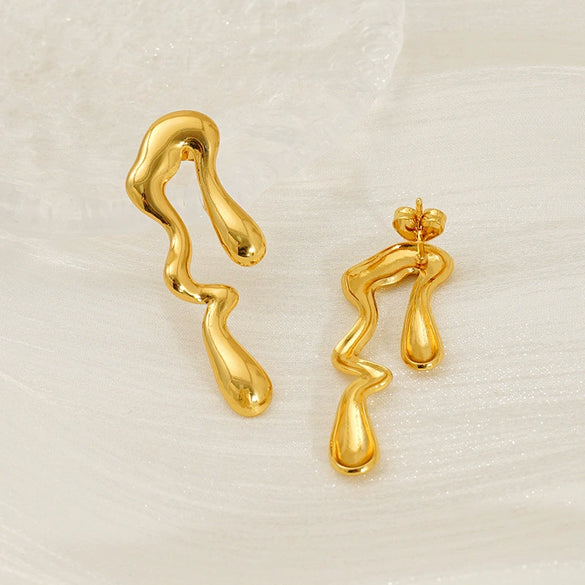 Wholesale 316L Stainless Steel Electroplated Wave Geometric Irregular Water Drop Shape Earrings