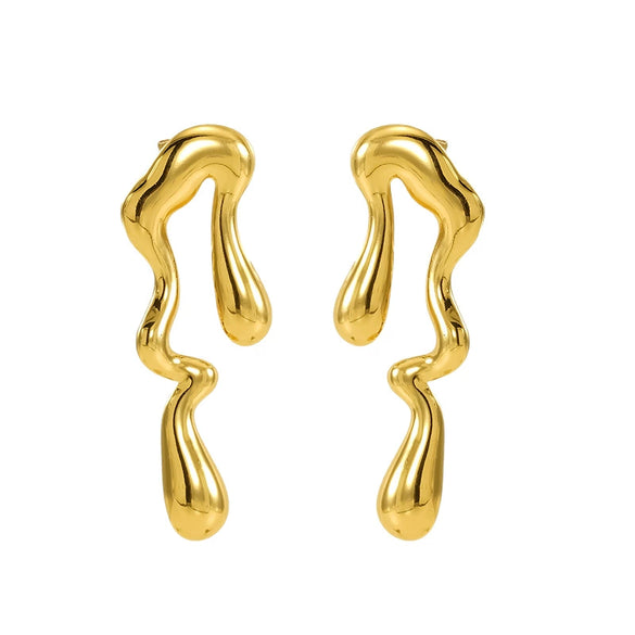 Wholesale 316L Stainless Steel Electroplated Wave Geometric Irregular Water Drop Shape Earrings