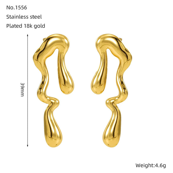 Wholesale 316L Stainless Steel Electroplated Wave Geometric Irregular Water Drop Shape Earrings