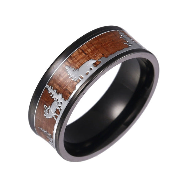 Wholesale Titanium Steel Elk Ring With Dripping Oil Treatment Unisex Animal Zodiac Design
