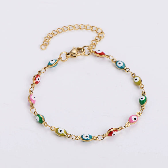 Wholesale Titanium Steel Evil Eye Bracelet With Dripping Oil Design For Women And Unisex