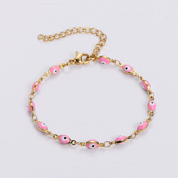 Wholesale Titanium Steel Evil Eye Bracelet With Dripping Oil Design For Women And Unisex