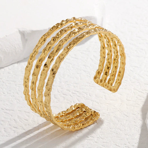 Wholesale Titanium Steel Exaggerated Open Adjustable Non Fading Female Bracelet With Geometric Style And Electroplating
