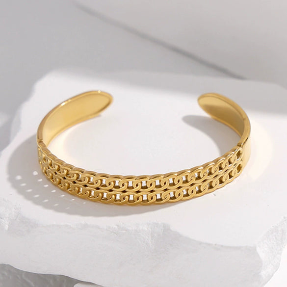 Wholesale Titanium Steel Exaggerated Open Adjustable Non Fading Female Bracelet With Geometric Style And Electroplating