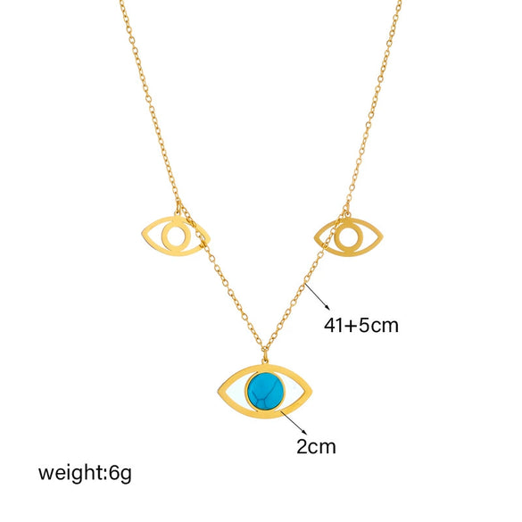 Wholesale Titanium Steel Facial Features Style Hollow Blue Turquoise Eye Pendant Necklace With Electroplating