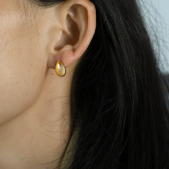 Wholesale 316L Stainless Steel Fanshaped Striped Electroplated Earrings For Women