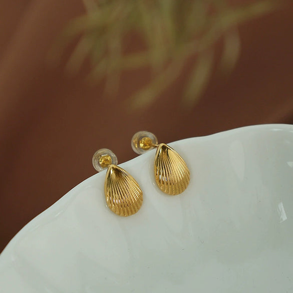 Wholesale 316L Stainless Steel Fanshaped Striped Electroplated Earrings For Women