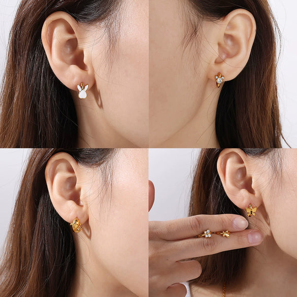 Wholesale 316L Stainless Steel Fashion Butterfly Bunny Pattern Electroplated Gold Earrings For Women