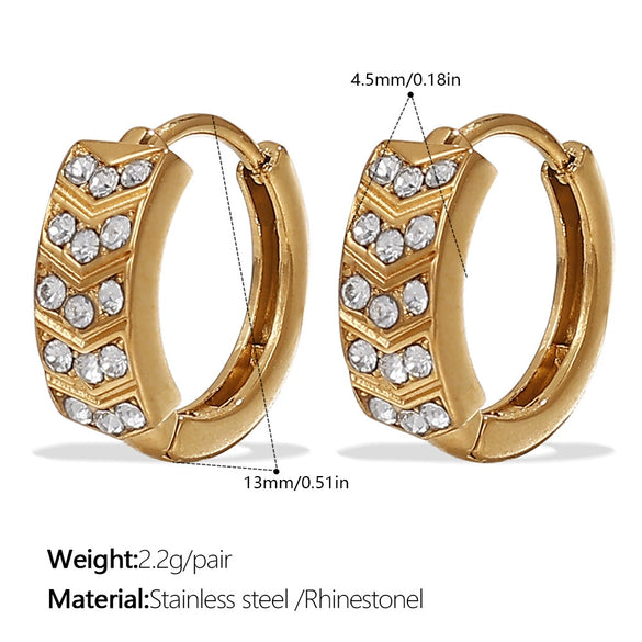 Wholesale 316L Stainless Steel Fashion Earrings Electroplated 18K Gold Inlaid With Rhinestones For Women