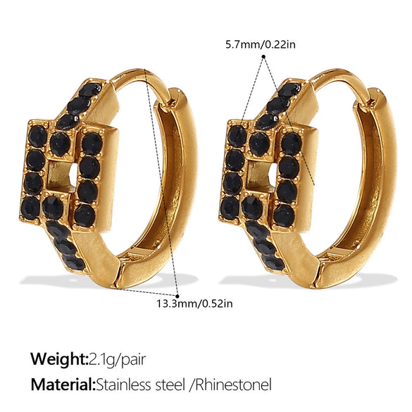 Wholesale 316L Stainless Steel Fashion Earrings Electroplated 18K Gold Inlaid With Rhinestones For Women