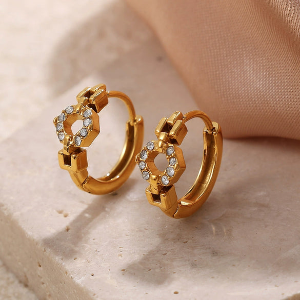 Wholesale 316L Stainless Steel Fashion Earrings Electroplated 18K Gold Inlaid With Rhinestones For Women