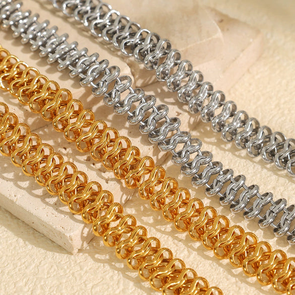 Wholesale 316L Stainless Steel Fashion Exaggerated Thick Necklace And Bracelet Set With Hollow Chain Design And Electroplating Treatment