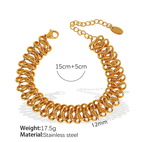 Wholesale 316L Stainless Steel Fashion Exaggerated Thick Necklace And Bracelet Set With Hollow Chain Design And Electroplating Treatment