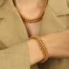 Wholesale 316L Stainless Steel Fashion Exaggerated Thick Necklace And Bracelet Set With Hollow Chain Design And Electroplating Treatment