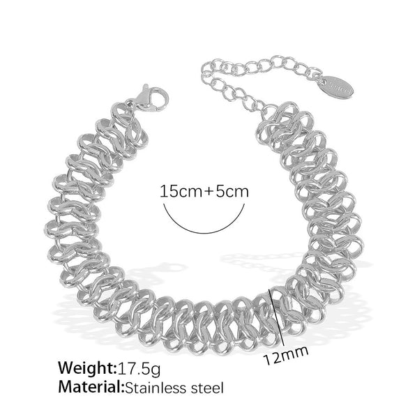 Wholesale 316L Stainless Steel Fashion Exaggerated Thick Necklace And Bracelet Set With Hollow Chain Design And Electroplating Treatment