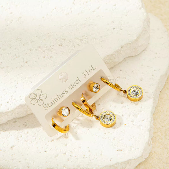 Wholesale Titanium Steel Fashion Geometric Sun And Star Earrings Set With Electroplating For Women