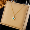 Wholesale Titanium Steel Fashion Retro Cold Style Goldplated Clavicle Chain With Diamond Heart Eightpointed Star Pendant Necklace For Women