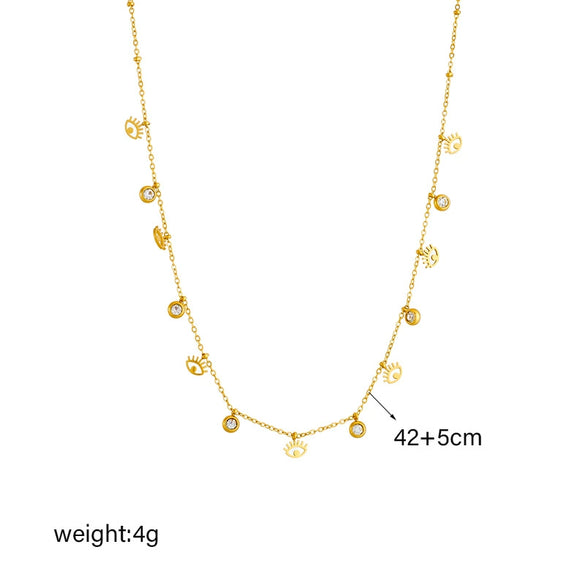 Wholesale Titanium Steel Fashion Retro Cold Style Goldplated Clavicle Chain With Diamond Heart Eightpointed Star Pendant Necklace For Women