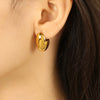 Wholesale 316L Stainless Steel Fashion Retro Earrings With Electroplating Treatment And Melon Seed Buckles For Women