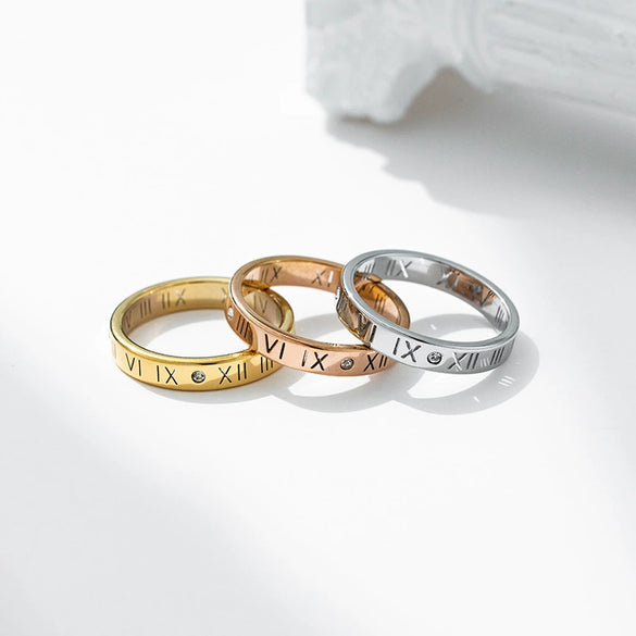 Wholesale Titanium Steel Fashion Ring With Roman Numerals And Letters Electroplated For Women