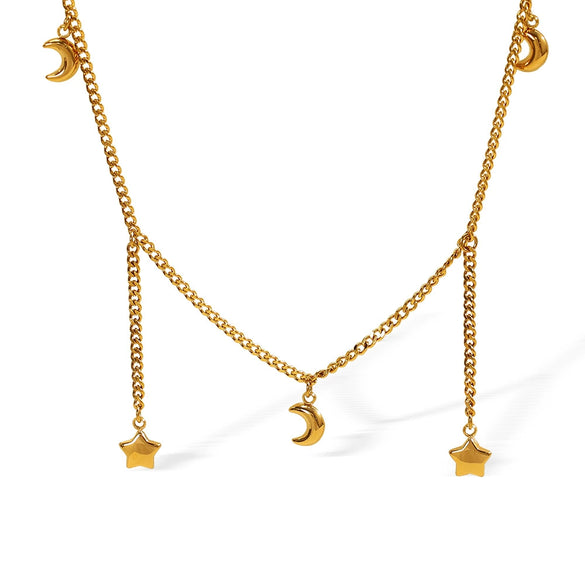 Wholesale 316L Stainless Steel Fashion Simple Necklace With Star Moon Shape Pendant And Electroplating Design