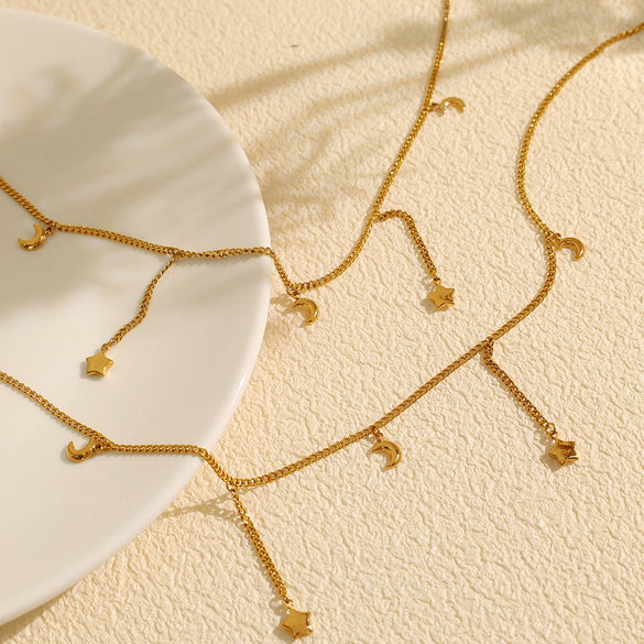 Wholesale 316L Stainless Steel Fashion Simple Necklace With Star Moon Shape Pendant And Electroplating Design