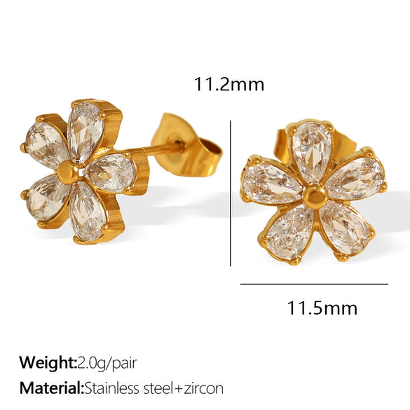 Wholesale 316L Stainless Steel Fashion Simple Temperament Inlaid Transparent Diamond Flower Earrings With Electroplating For Women