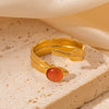 Wholesale Titanium Steel Feather Ring Inlaid With Natural Stone Retro Light Luxury Electroplated Diamond Pattern For Women