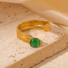 Wholesale Titanium Steel Feather Ring Inlaid With Natural Stone Retro Light Luxury Electroplated Diamond Pattern For Women