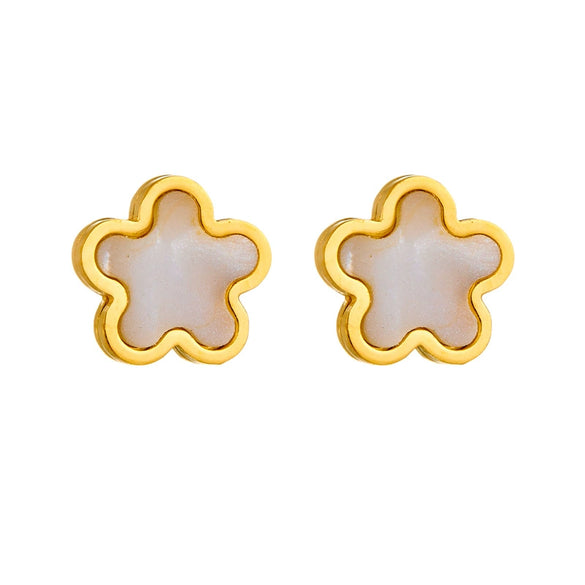 Wholesale Titanium Steel Five Leaf Flower Star Earrings With 18K Furnace Vacuum Plating For Women
