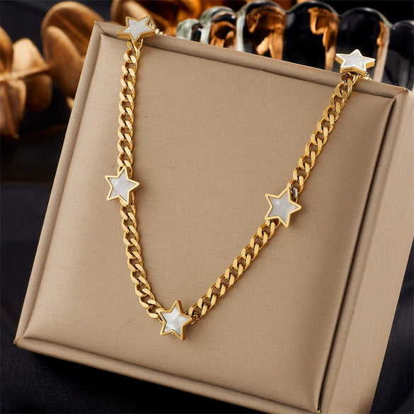 Wholesale Titanium Steel Fivepointed Star Chain Jewelry Electroplated Clavicle Necklace For Women
