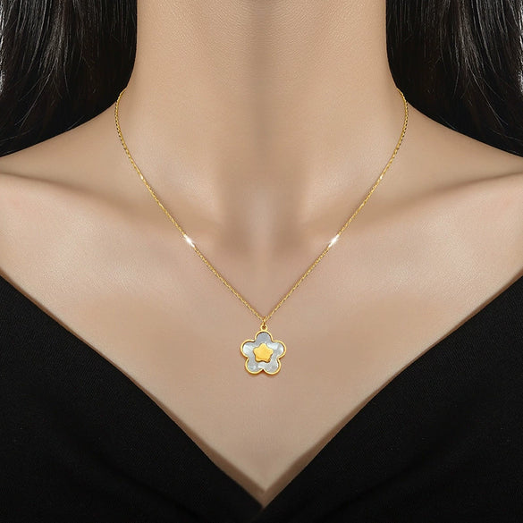 Wholesale Titanium Steel Fivepointed Star Fritillaria Minimalist Style Electroplated Necklace For Unisex
