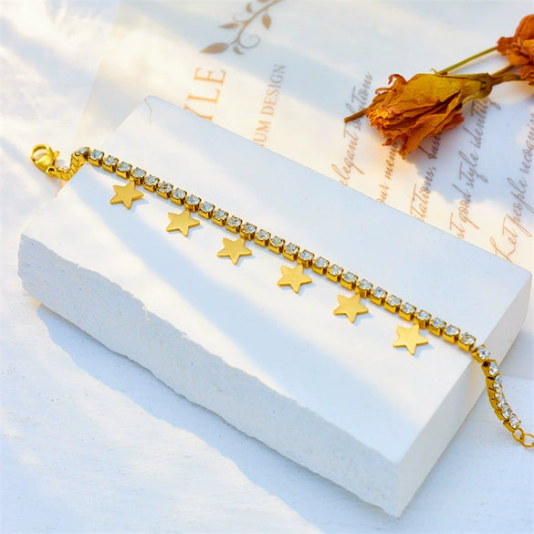 Wholesale Titanium Steel Fivepointed Star Pendant Jewelry Electroplated Simple Niche Creative Row Diamond Chain For Women