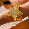 Wholesale 316L Stainless Steel Fivepointed Star Zircon Ring With Geometric Pattern Electroplated And Fashionable For Women