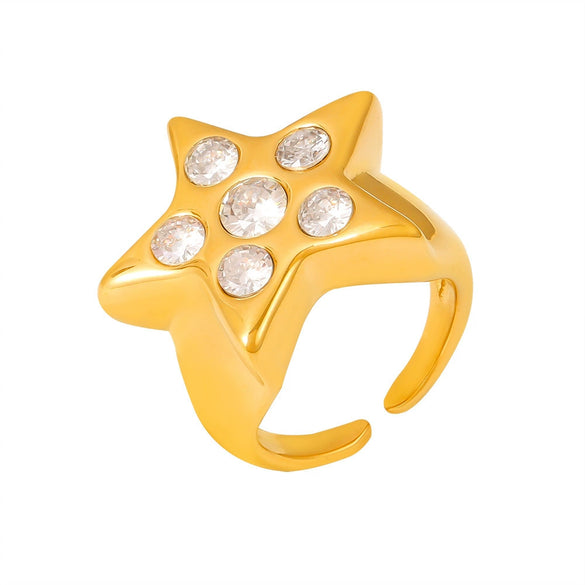 Wholesale 316L Stainless Steel Fivepointed Star Zircon Ring With Geometric Pattern Electroplated And Fashionable For Women