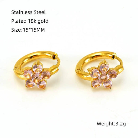 Wholesale Titanium Steel Flower Design Electroplated Zircon Women's Earrings