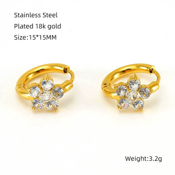 Wholesale Titanium Steel Flower Design Electroplated Zircon Women's Earrings