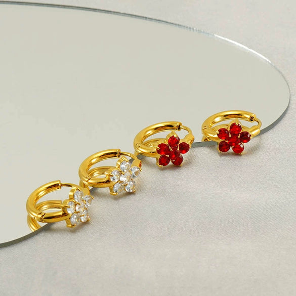 Wholesale Titanium Steel Flower Design Electroplated Zircon Women's Earrings