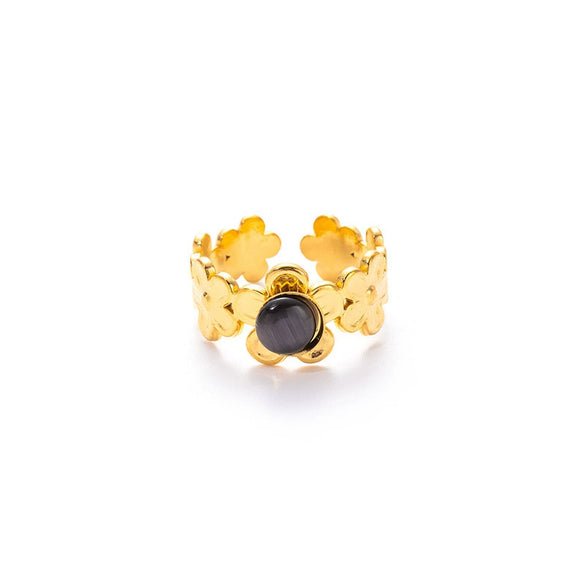 Wholesale Titanium Steel Flower Geometric U Shape Niche Design Electroplated Ring Inlaid With Natural Stone